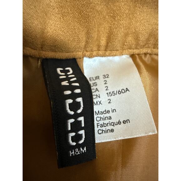 H&M Tan High Waisted Faux Suede Pocket Button Down A Line Mini Skirt Size 2 - Picture 4 of 5